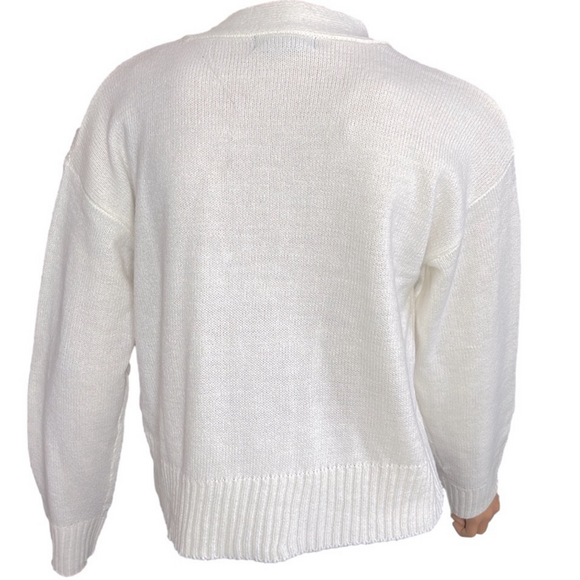 Vintage Y2K Runway 7 Preppy Letter Print V-Neck Cardigan Knit Sweater Medium - Picture 6 of 15